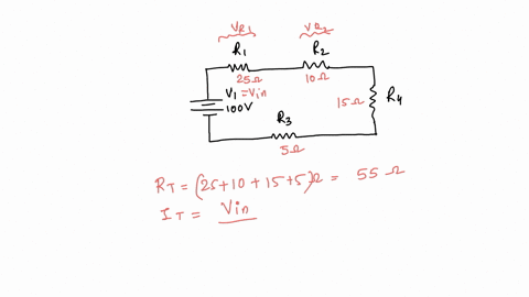 l-for-the-following-series-circuit-determine-the-total-resistance-total-current-and-voltage-across-each-resistor-r1-r2-250hm-100hm-v1-100v-r4-15ohm-r3-w-5ohm-rt-it-vr1-vr4-56895