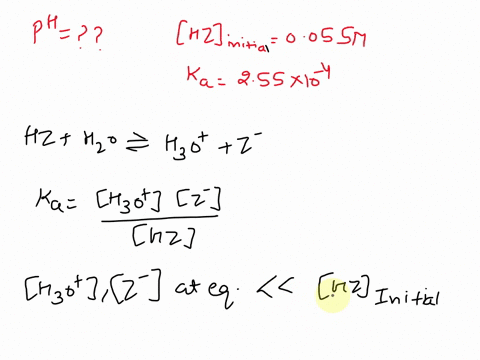 the-weak-acid-hz-has-a-ka-of-255-104-calculate-the-ph-of-0055-m-hz-29306