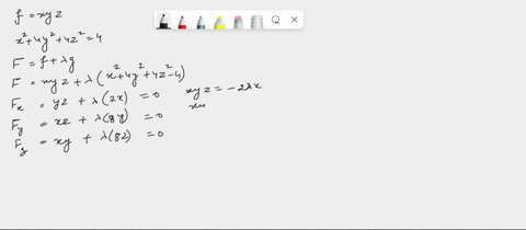 use-lagrange-multipliers-to-find-the-absolute-maximum-and-minimum-values-of-fx-y-z-xyz-on-the-ellipsoid-x2-4y2-4z2-4-12709