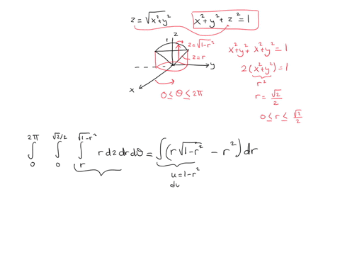 use-polar-coordinates-to-find-the-volume-of-the-given-solid-above-the-cone-z-sqrt-x2-y2-and-below-the-sphere-x2-y2-z2-1-94845