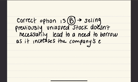 which-of-the-following-events-will-generally-lead-to-a-need-to-borrow-i-previously-unissued-stock-is-sold-ii-sales-of-a-key-product-enter-the-growth-stage-iii-a-just-in-time-system-for-ordering-invent