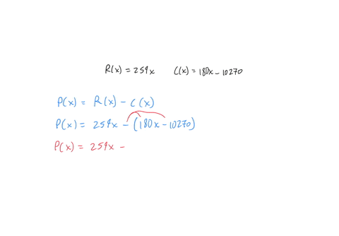 business-determine-the-profit-function-for-the-given-revenue-function-and-cost-function-also-determine-the-break-even-point-rx259x-cx180x-10270