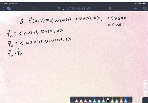 Cos Ramp the vector equation mathbfru vu cos v mathbfiu sin v mathbfjv mathbfk 0 ...