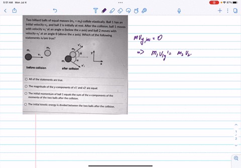 leo-two-billiard-balls-of-equal-masses-mi-mz-collide-elastically-ball-1-has-an-initial-velocity-v1-and-ball-2-is-initially-at-rest-after-the-collision-ball-1-moves-with-velocity-v-at-an-angl-25261