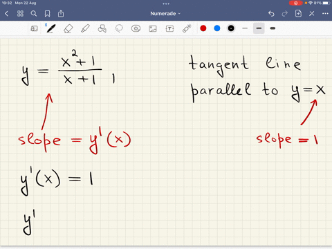 find-all-values-of-x-at-which-the-tangent-line-parallel-to-the-line-y-x-to-the-curve-given-by-y-x-2-1-x-1-00229
