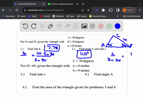 a-40-degrees-for-l-and-2-given-the-triangle-with-b-30-degrees-a-0-inches-1-find-side-b-2-find-angle-c-and-side-c-c-70-degrees-for-3-44-given-the-triangle-with-a-6-inches-b-9-inches-3-find-si-03752