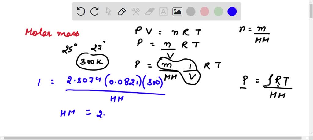 SOLVED: The density of a gas of unknown molar mass was measured as a ...