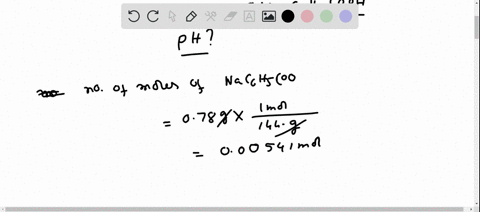 what-is-the-ph-of-a-buffer-formed-by-adding-078-g-of-sodium-benzoate-nac6h5coo-molar-mass-1441-gmol-to-150-ml-of-a-088-m-solution-of-benzoic-acid-c6h5cooh-k-a-63-105-neglect-any-changes-in-v-43384