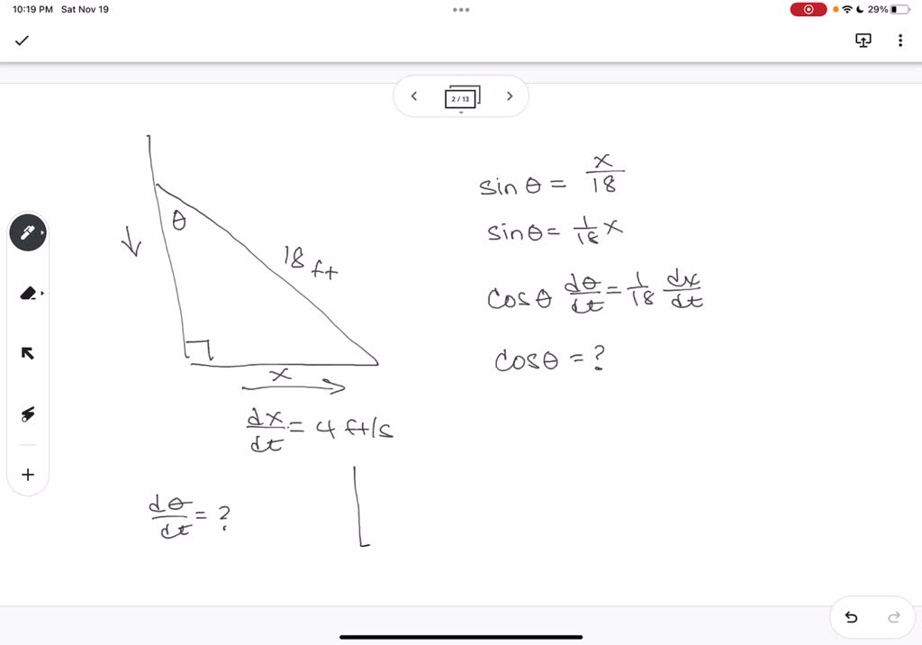 SOLVED 'A 18foot ladder leaning against a wall begins to slide, with the top sliding down the