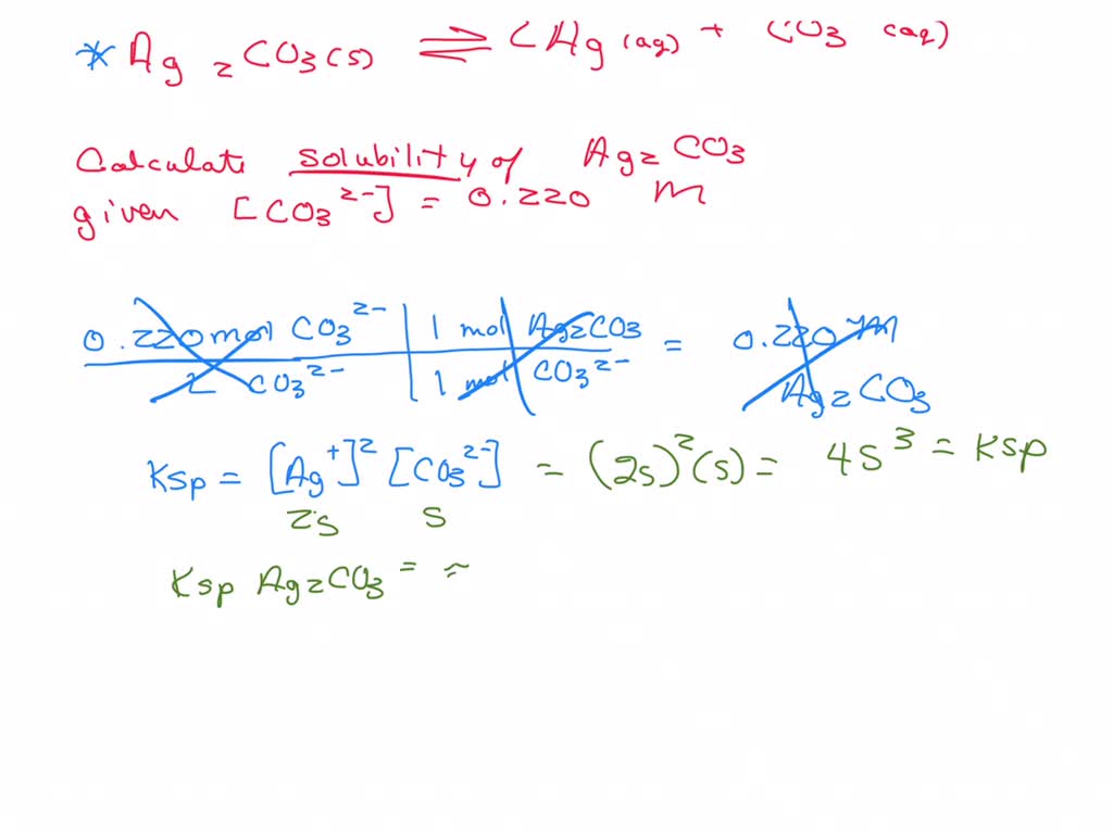 SOLVED: Calculate the solubility of Ag2CO3 in a solution in which [CO32 ...