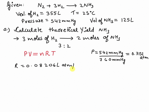 gaseous-ammonia-is-synthesized-from-nitrogen-and-hydrogen-by-the-reaction-n2g-3h2g-2nh3g-assume-you-take-355-l-of-h2-gas-at-250-c-and-542-mm-hg-and-combine-it-with-excess-n2-gas-a-what-is-th-60697