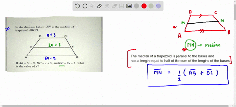 question-5-2-pts-in-the-diagram-below-ef-is-the-median-of-trapezoid-abcd-if-ab-5x-9dc-x3and-ef-2x-2-what-is-the-value-of2-2-5-8-49899
