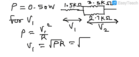 a-35kohm-and-27kohm-resistor-are-connected-in-parallel-this-combination-is-connected-in-series-with-a-15kohm-resistor-if-each-resistor-is-rated-at-050-w-maximum-without-overheating-what-is-the-maximum