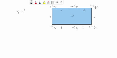 rawing-shows-six-point-charges-arranged-in-a-rectangle-the-value-of-q-is-90-mc-and-the-distance-d-is-013-m-find-the-total-electric-potential-at-location-p-which-is-at-the-center-of-the-recta-93374