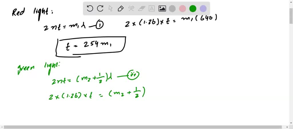 SOLVED: A thin film of oil (n = 1.26) is located on smooth, wet ...