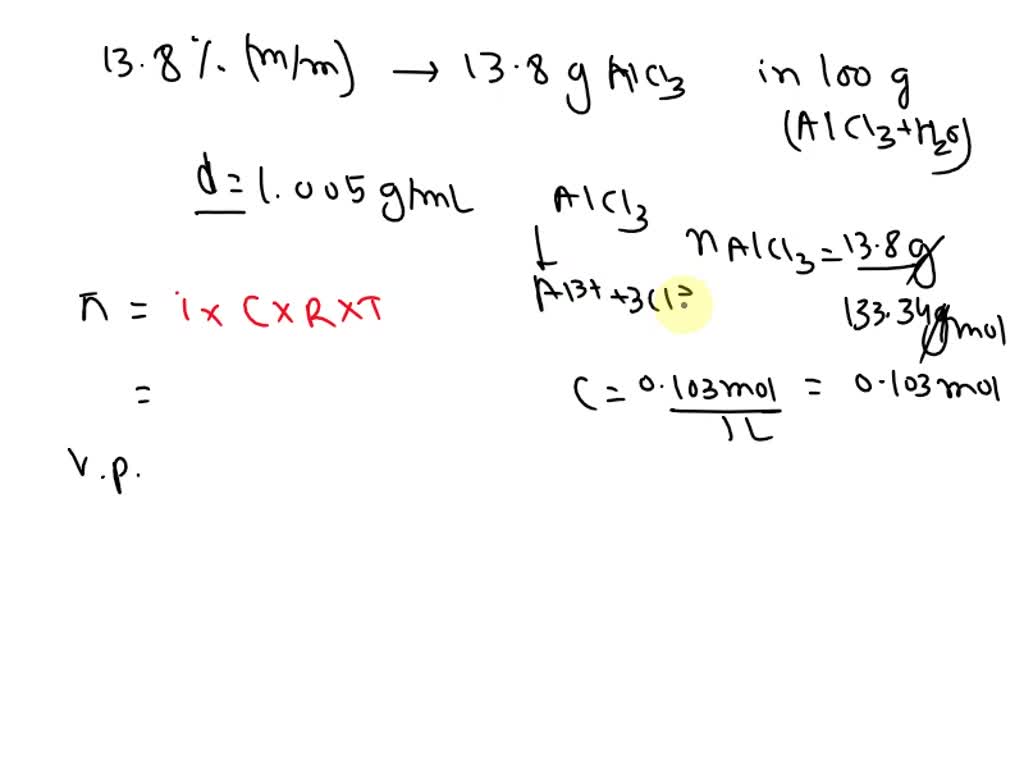 SOLVED An aqueous solution of aluminum chloride is 13.8 m/m (mass
