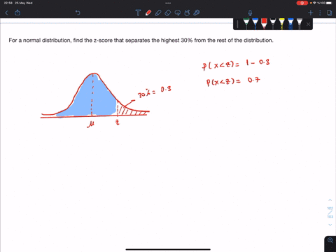 for-a-normal-distribution-find-the-z-score-that-separates-the-highest-30-from-the-rest-of-the-distribution-52743