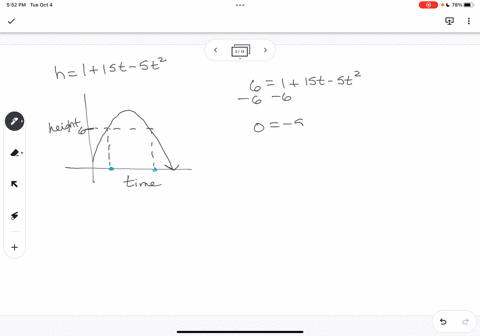 a-ball-is-thrown-from-an-initial-height-of-1-meter-with-an-initial-upward-velocity-of-15ms-the-balls-height-h-in-meters-after-t-seconds-is-given-by-the-following-h115t-5t2-find-all-values-of-08082