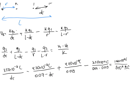 two-point-charges-are-positioned-as-shown-in-the-figure-below-the-potential-difference-v-t-v-r-between-point-t-and-r-on-the-line-joining-the-charges-is-186106-v-a-how-far-is-t-form-the-positive-charge