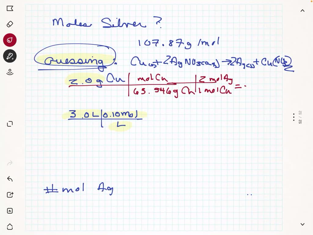 Calculate the number of moles of silver formed in the reaction. The