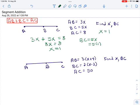 if-b-is-between-a-and-c-find-the-value-of-x-and-the-measure-of-bc-ab-3x-bc-5x-ac-8-ab-3x-7-bc-2x-3ac-50-29273