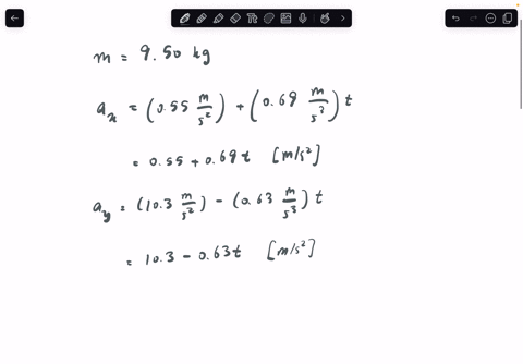 a-950-mathrmkg-object-has-the-given-x-and-y-acceleration-components-beginarrayl-a_xleft055-fracmathrmmmathrms2rightleft069-fracmathrmmmathrms3right-t-a_yleft103-fracmathrmmmathrms2right-left063-fracma