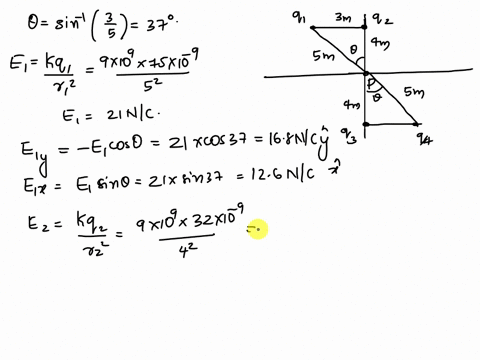 point-charges-9-75-nc-4-32nc-4-64-nc-30-nc-are-arranged-in-figure-find-the-electric-field-at-p-find-the-magnitude-of-the-electric-field-at_-find-the-direction-of-the-electric-field-at-910-nx-66217