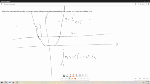 find-the-volume-of-the-solid-obtained-by-rotating-the-region-bounded-by-the-curves-yx4-y1-about-line-y5