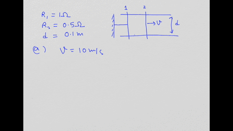 there-are-two-long-straight-wires-on-which-two-metal-rods-can-slide-without-friction-one-of-them-is-connected-to-the-wall-by-a-rope-the-other-one-can-slide-freely-on-the-rail-the-resistivity-of-the-1