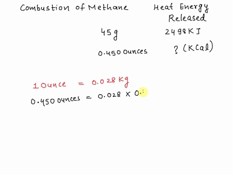 the-combustion-of-450-g-of-methane-natural-gas-releases-2498-kj-of-heat-energy-how-much-energy-in-kilocalories-kcal-would-combustion-of-0450-ounces-of-methane-release-75633