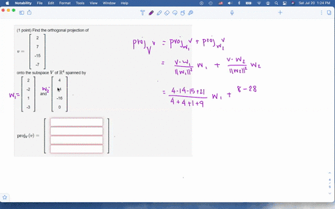 1-point-find-the-orthogonal-projection-of-vleftbeginarrayc-2-7-15-7-endarrayright-onto-the-subspace-v-of-mathbbr4-spanned-by-beginarrayc-leftbeginarrayc-2-2-1-3-endarrayright-text-and-leftbeginarray-3