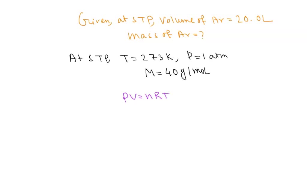 Solved A Sample Of Argon Gas At Stp Occupies L What Mass Of Argon Is Present In The