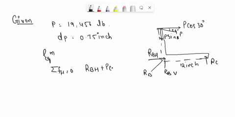 the-right-angle-bar-is-supported-by-a-pin-at-b-and-a-roller-at-c-what-is-the-shear-stress-in-the-pin-in-psi-if-a-load-of-p-19486-lb-is-applied-at-a-the-d-075-in-diameter-pin-is-in-double-she-88237