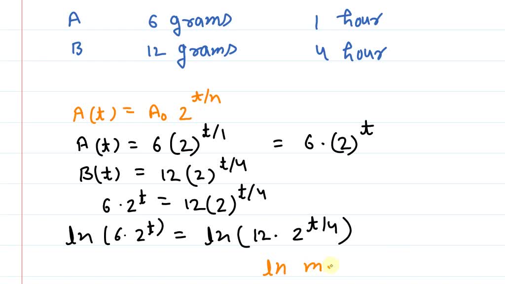 SOLVED: Species A doubles every 2 hours and initially there are 6 grams ...