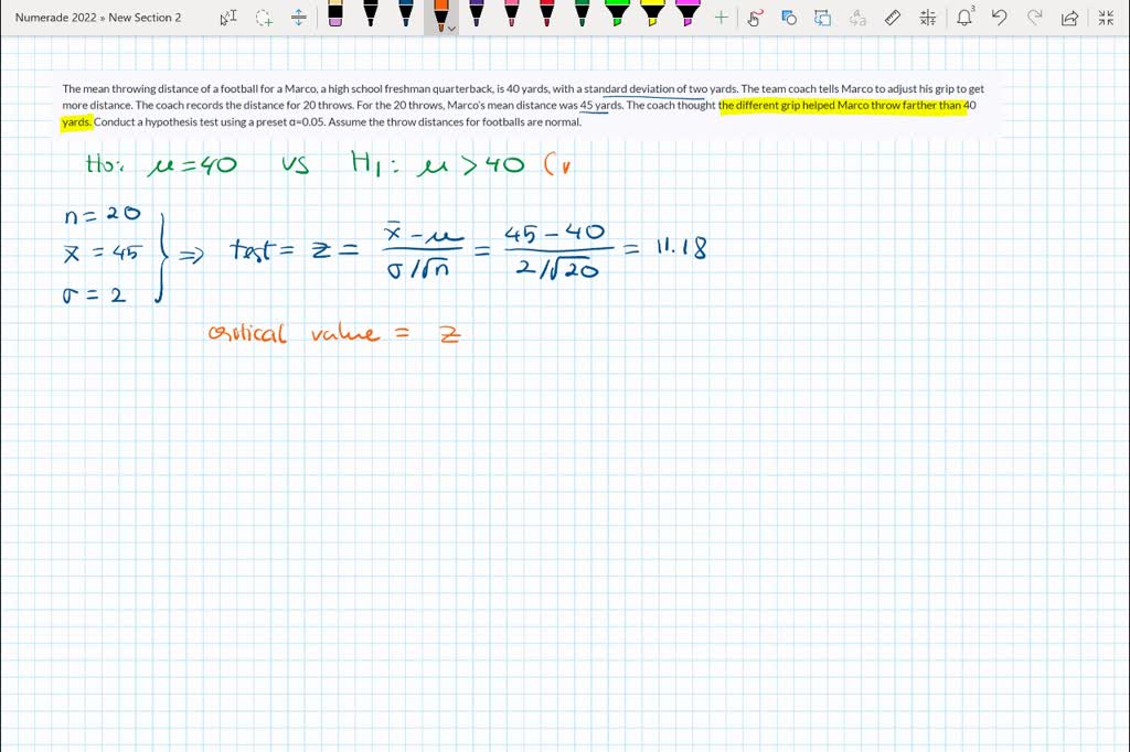 SOLVED The mean throwing distance of a football for Marco, a high