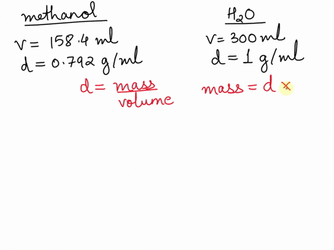 a-solution-is-made-using-1584-ml-of-methanol-density-0792-gml-and-3000-ml-of-water-density-1000-gml-what-is-the-molality-methanol-in-water-12457