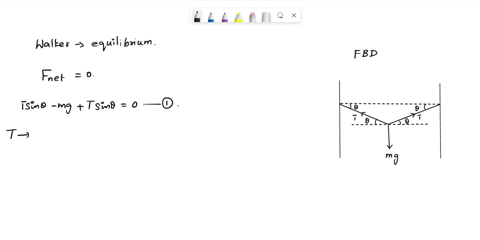 free-body-diagrams-fi-fnet-0-a-550-kg-tightrope-walker-stands-in-the-middle-of-a-tightrope-the-rope-makes-an-angle-of-800-with-the-horizontal-on-both-sides-what-is-the-tension-of-the-rope-32814