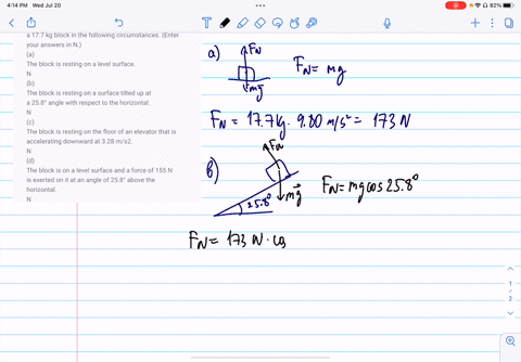 calculate-the-magnitude-of-the-normal-force-on-a-177-kg-block-in-the-following-circumstances-enter-your-answers-in-n-a-the-block-is-resting-on-a-level-surface-n-b-the-block-is-resting-on-a-s-04777