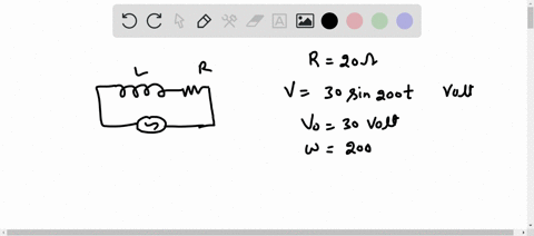 consider-a-circuit-consisting-of-a-resistor-r-20-ohm-and-inductor-connected-in-series-to-an-ac-voltage-source-the-maximum-current-of-04-a-was-flowing-through-the-circuit-when-a-time-varying-17708