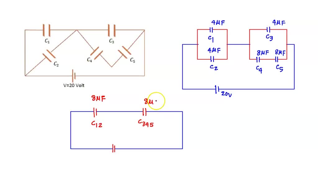SOLVED Five capacitors with the capacitances C1, C2, C3, 4uF, C4, and