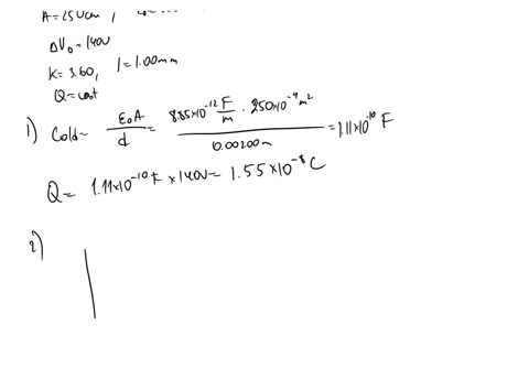 a-parallel-plate-capacitor-has-plates-of-area-a250-cm2-and-separation-d200-mm-the-capacitor-is-charged-to-a-potential-difference-v0140-v-then-the-battery-is-disconnected-fixing-the-charge-q-73127