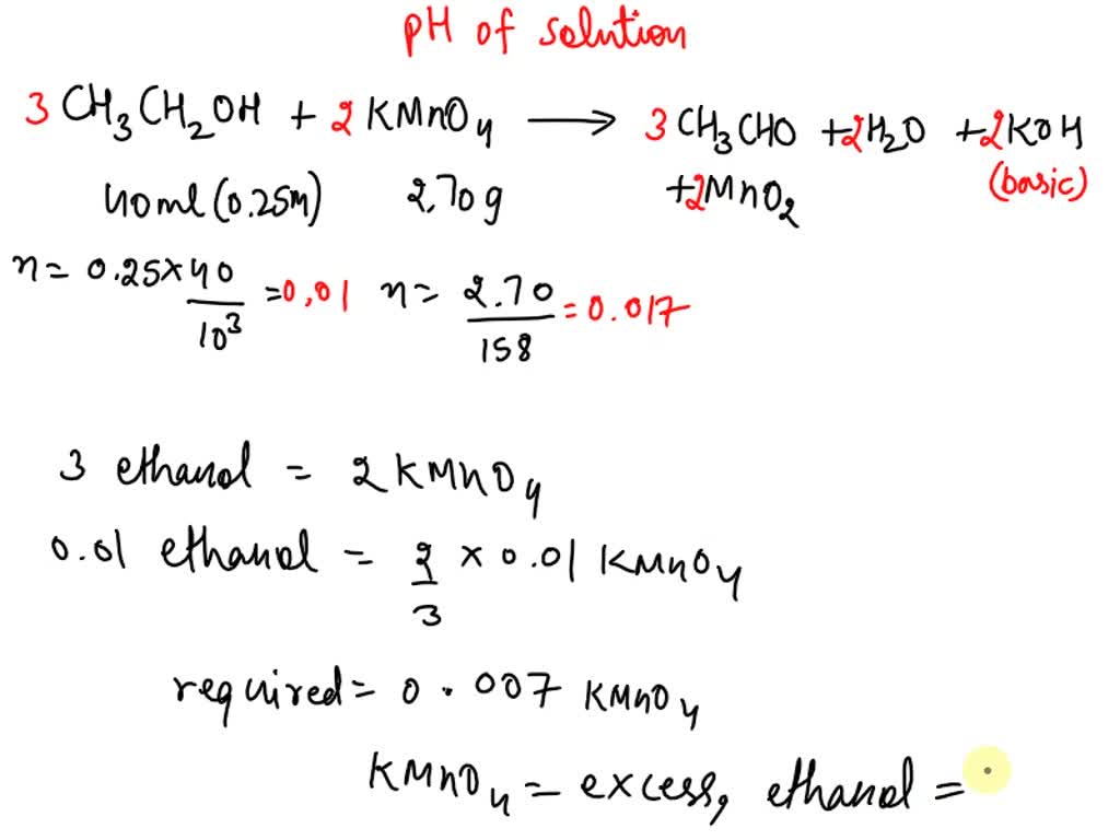 If 40.0 ml of 0.25 M ethanol solution reacts with 2.70 g potassium ...