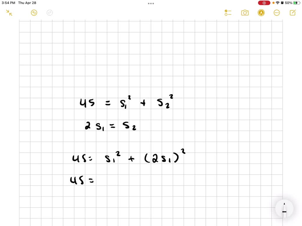 SOLVED: the combined area of two squares is 45 square cm. each side one ...