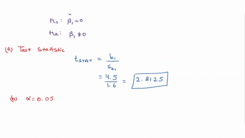 you-are-testing-the-null-hypothesis-that-there-is-no-linear-relationship-between-two-variables-x-and-y-from-your-sample-of-n-18-you-determine-that-b1-45and-16_-what-is-the-value-of-tstat-b-a-95108