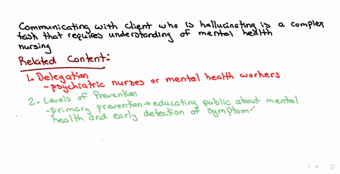 topic-communicating-with-a-client-who-is-hallucinating-what-is-the-related-content-eg-delegation-levels-of-prevention-advance-directives-what-are-the-underlying-principles-what-are-some-nursing-interv