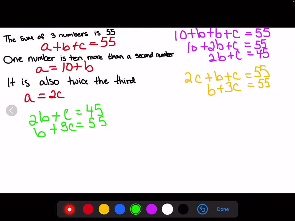 SOLVED: the sum of two numbers is 35. Twice the first number is five ...