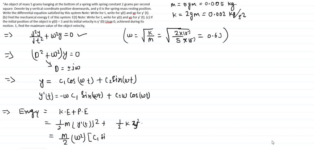 SOLVED: (3) An object of mass 2 gr is hanging at the bottom of a spring ...