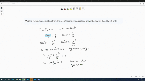 write-a-rectangular-equation-from-the-set-of-parametric-equations-shown-below-x-3-cos-y-4-sin