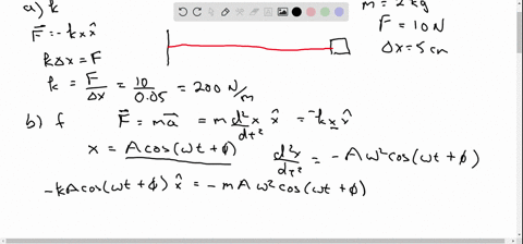 a-20-kg-mass-rests-on-a-smooth-horizontal-surface-and-is-attached-to-a-spring-with-the-other-end-of-the-spring-attached-to-a-rigid-support-an-applied-force-of-100-n-causes-a-displacement-of-50-cm-from