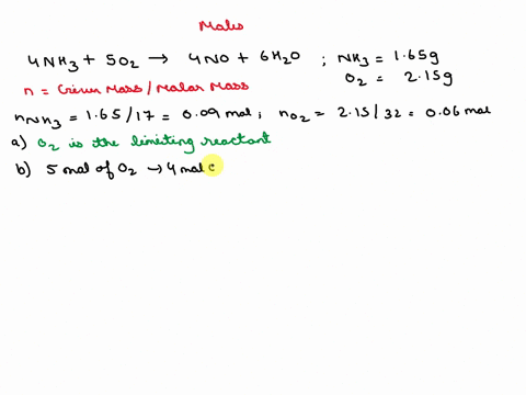 4nh3g5o2g4nog6h2og-in-a-certain-experiment-165-g-of-nh3-reacts-with-215-g-of-o2-a-limiting-reactant-o2-b-how-many-grams-of-no-form-c-grams-of-h2o-145g-d-how-many-grams-of-the-excess-reactant-28336